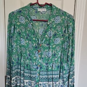 Elings Green Floral Women's Top